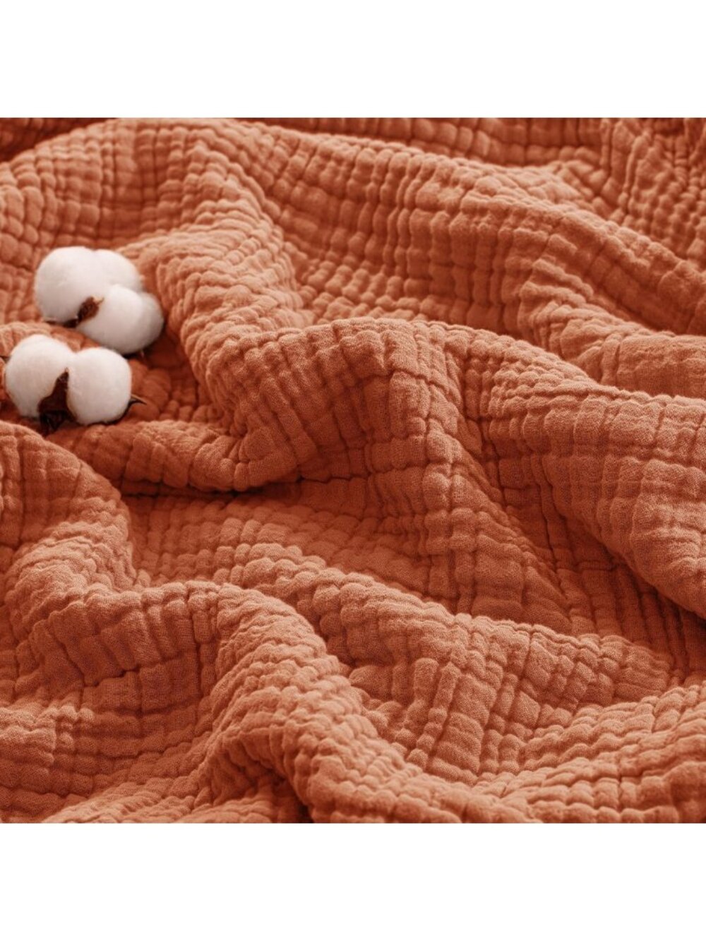 Cozy 100% Cotton 6-Layer Muslin Throw Blanket in Burnt Orange - Soft & Stylish